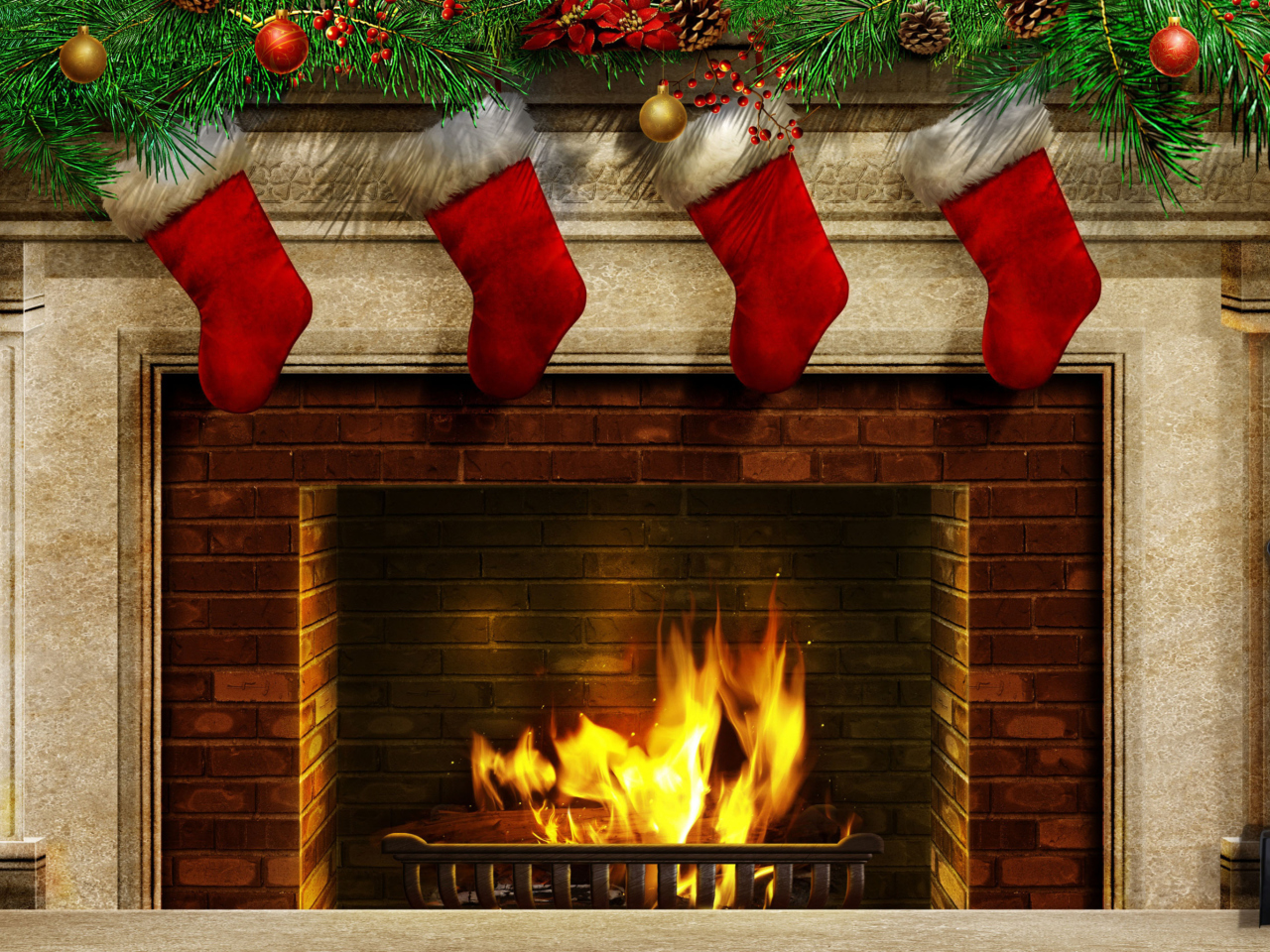Обои Fireplace And Christmas Socks 1280x960