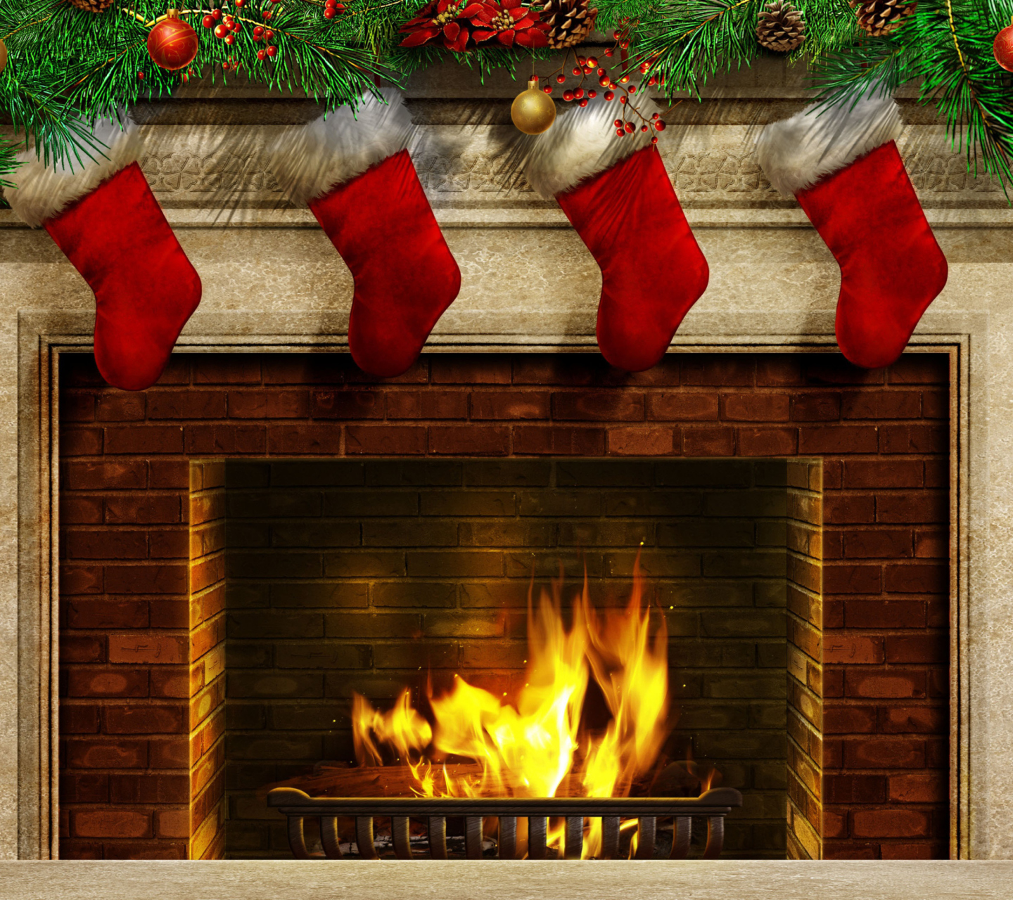 Das Fireplace And Christmas Socks Wallpaper 1440x1280