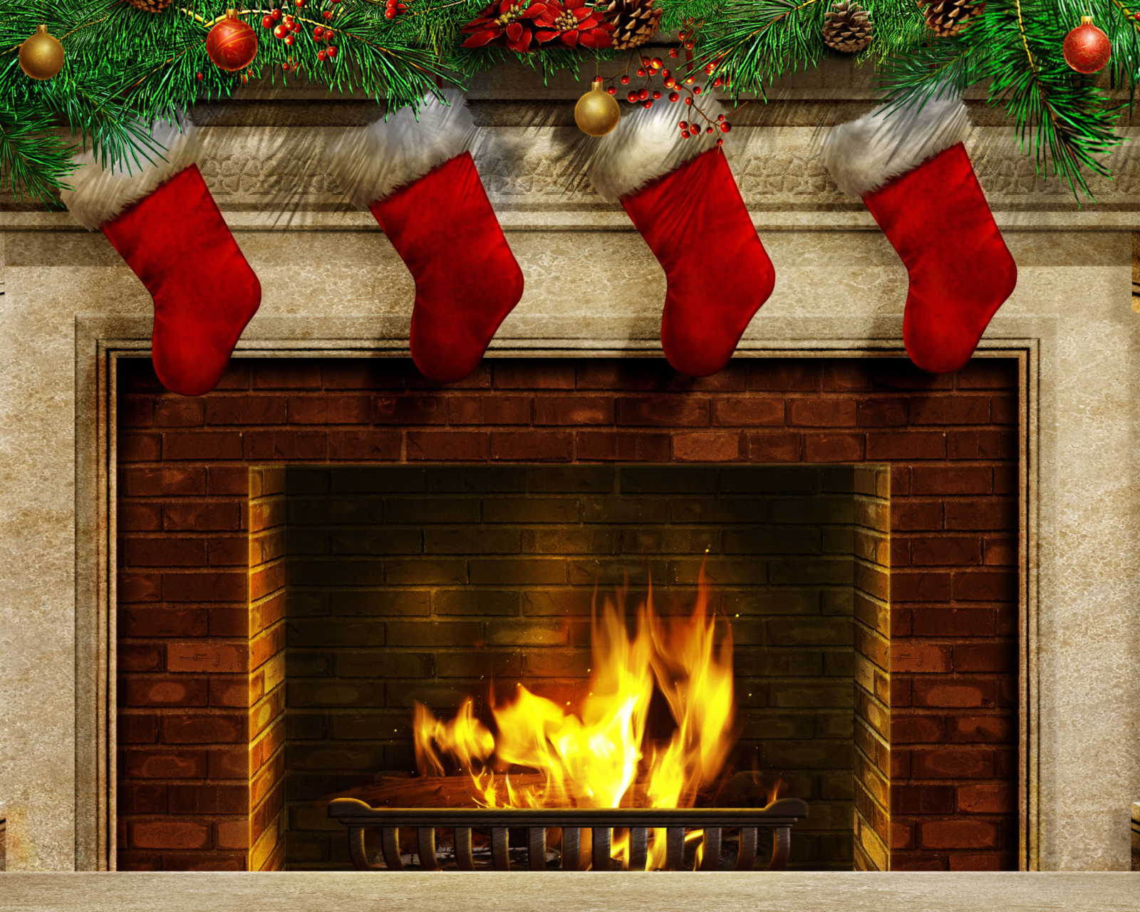 Fireplace And Christmas Socks wallpaper 1600x1280