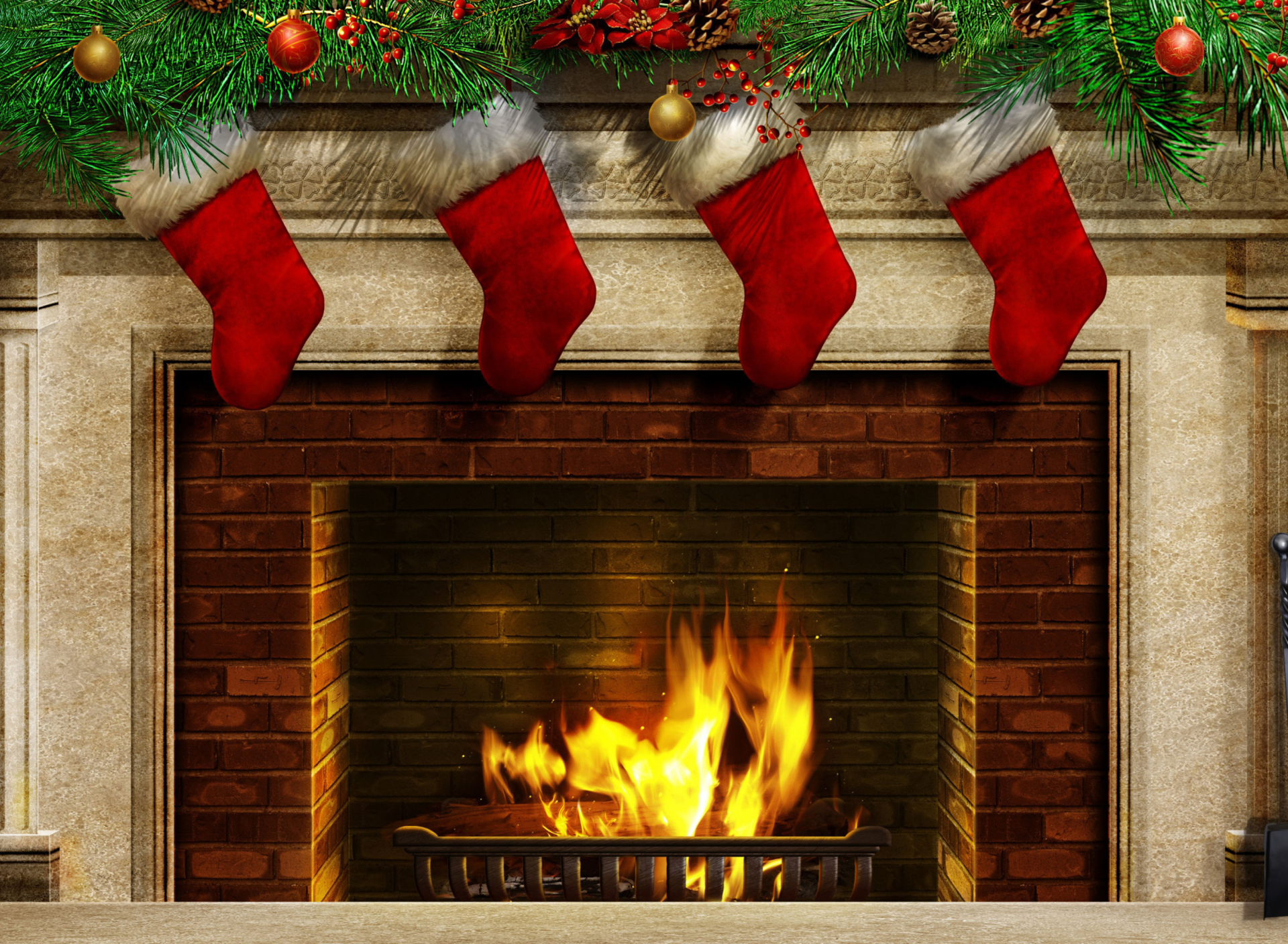 Das Fireplace And Christmas Socks Wallpaper 1920x1408
