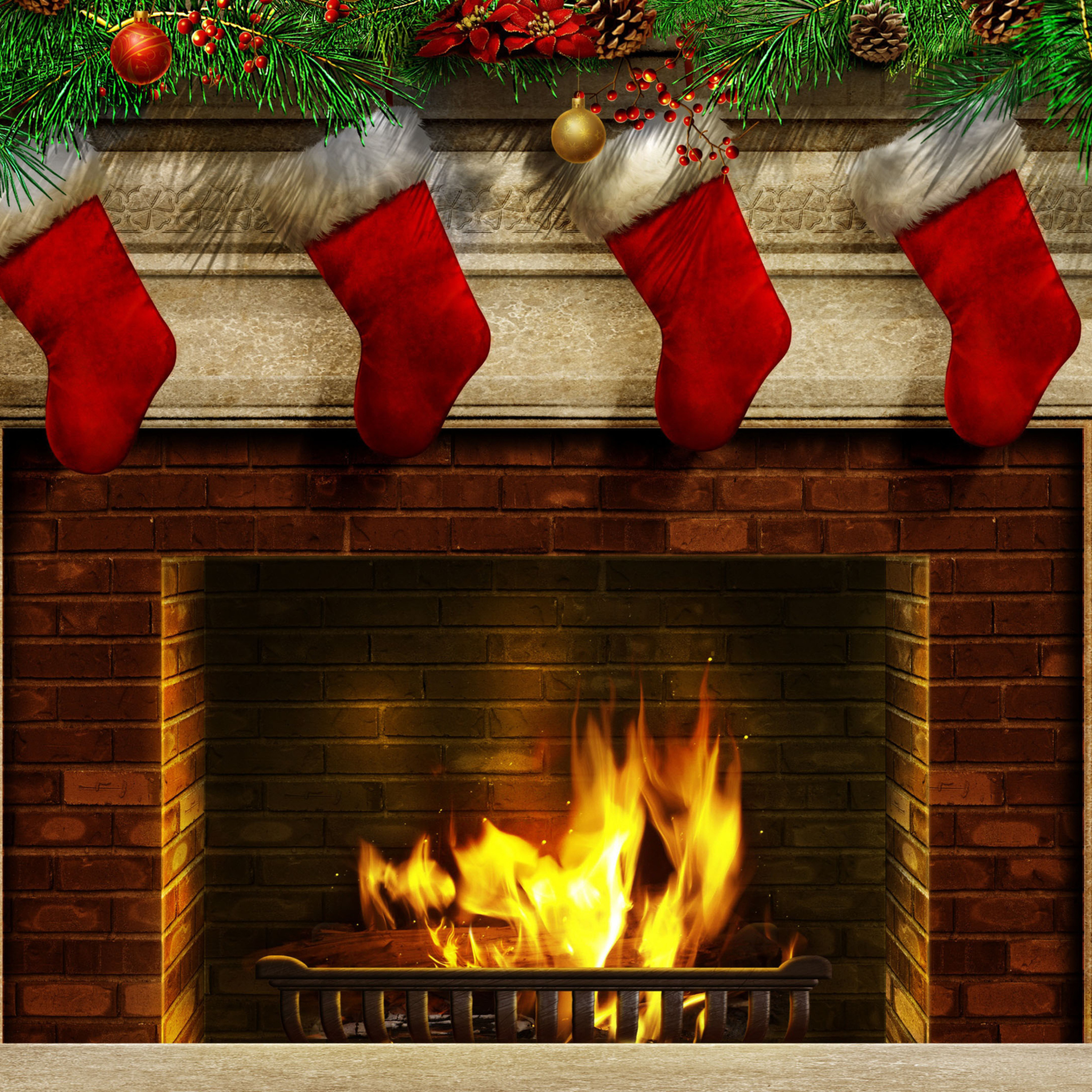 Обои Fireplace And Christmas Socks 2048x2048
