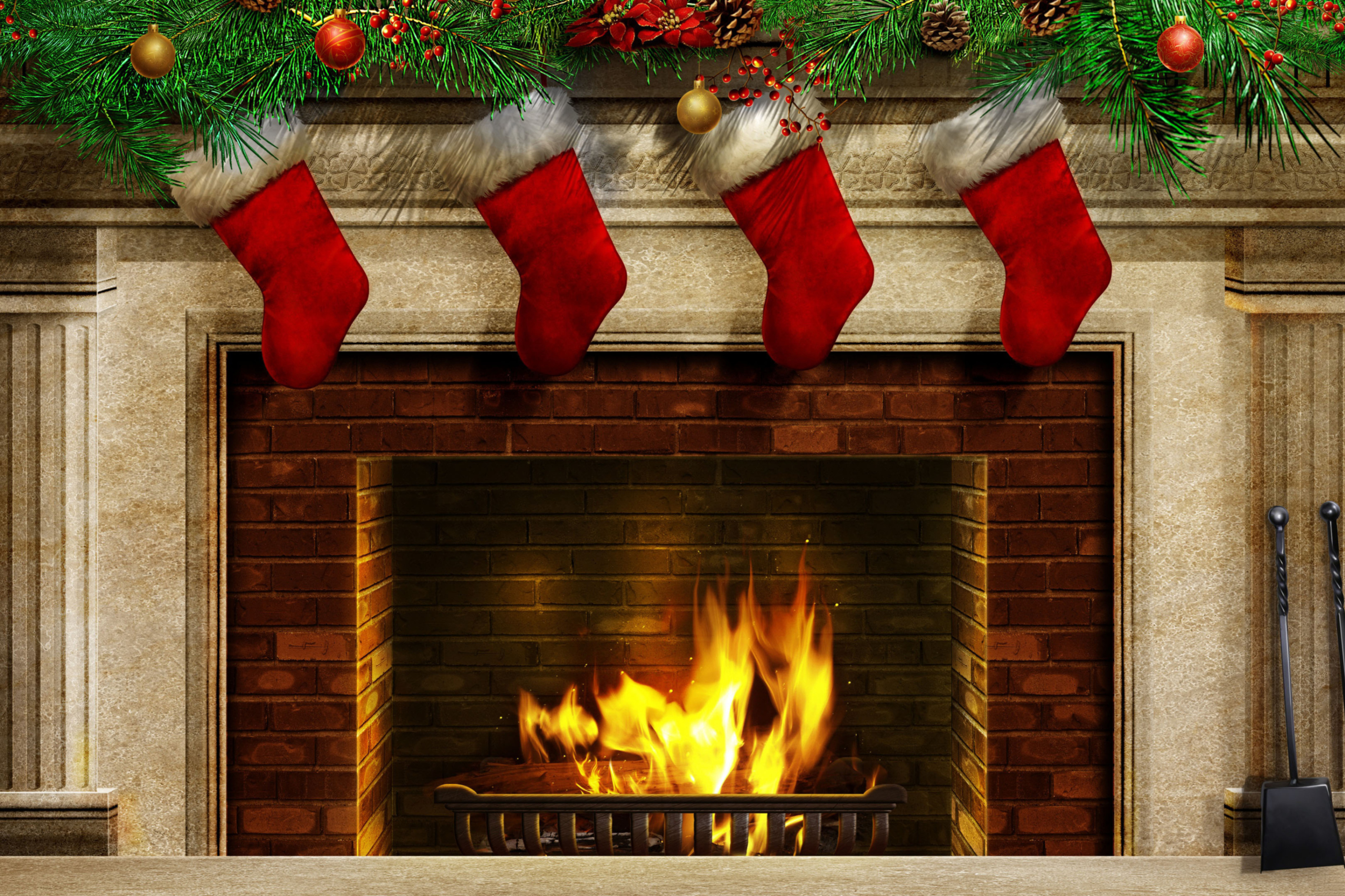 Обои Fireplace And Christmas Socks 2880x1920