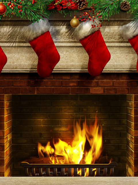 Обои Fireplace And Christmas Socks 480x640