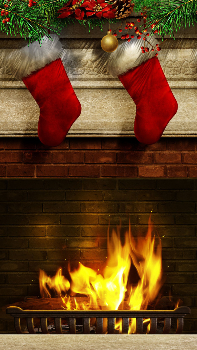 Fireplace And Christmas Socks wallpaper 640x1136