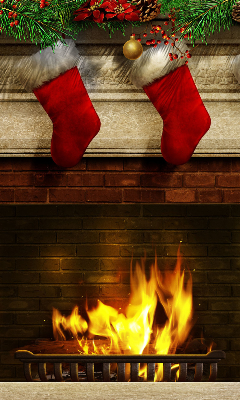 Fireplace And Christmas Socks wallpaper 768x1280