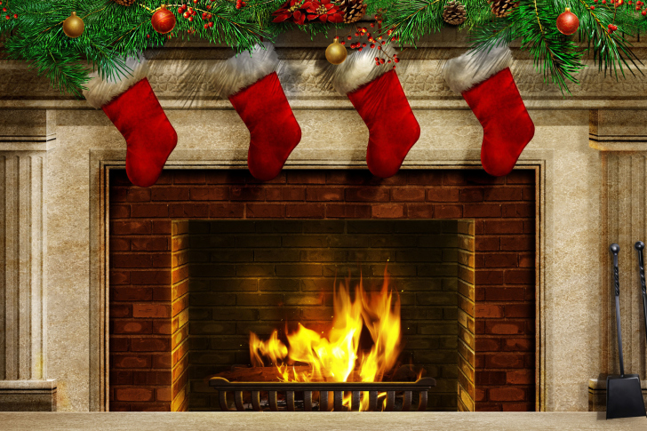 Обои Fireplace And Christmas Socks