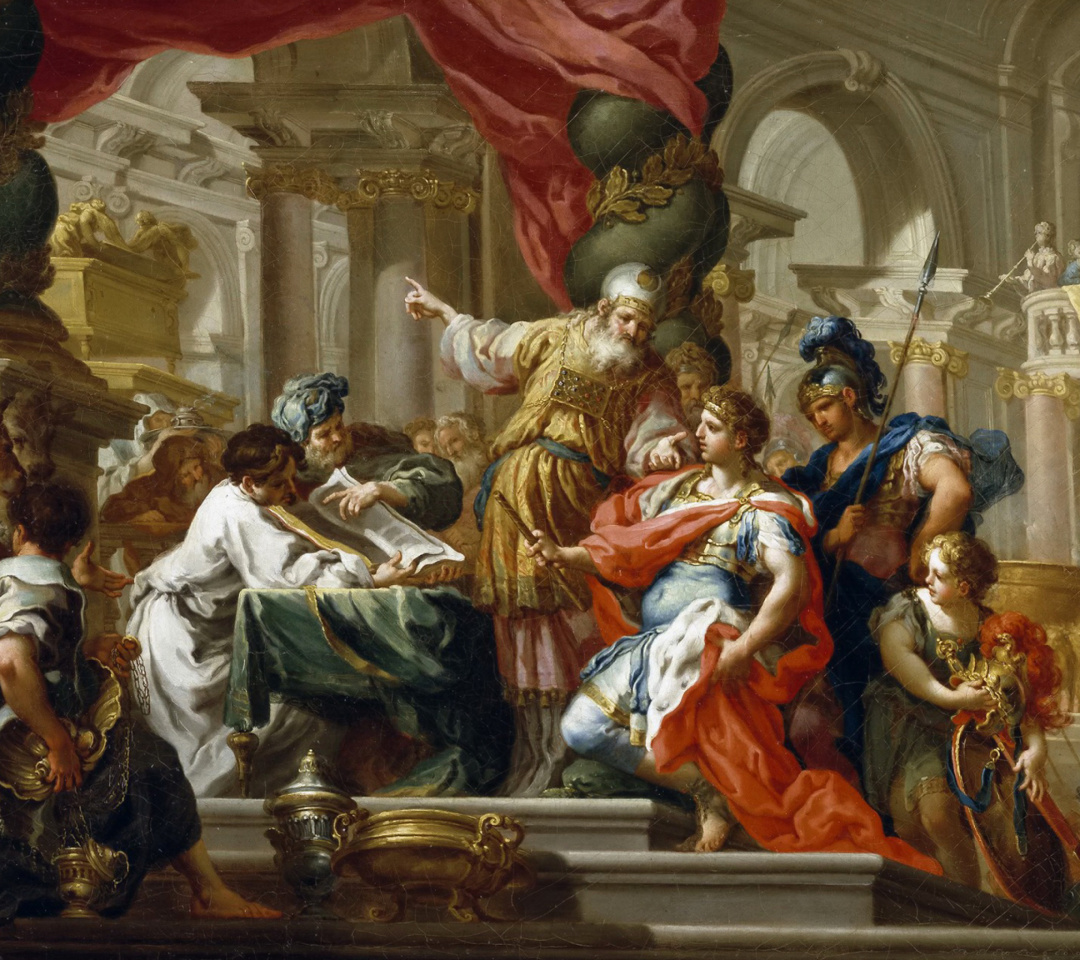 Fondo de pantalla Alexander the Great in the Temple of Jerusalem Canvas Print by Conca Sebastiano 1080x960