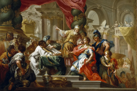 Fondo de pantalla Alexander the Great in the Temple of Jerusalem Canvas Print by Conca Sebastiano 480x320