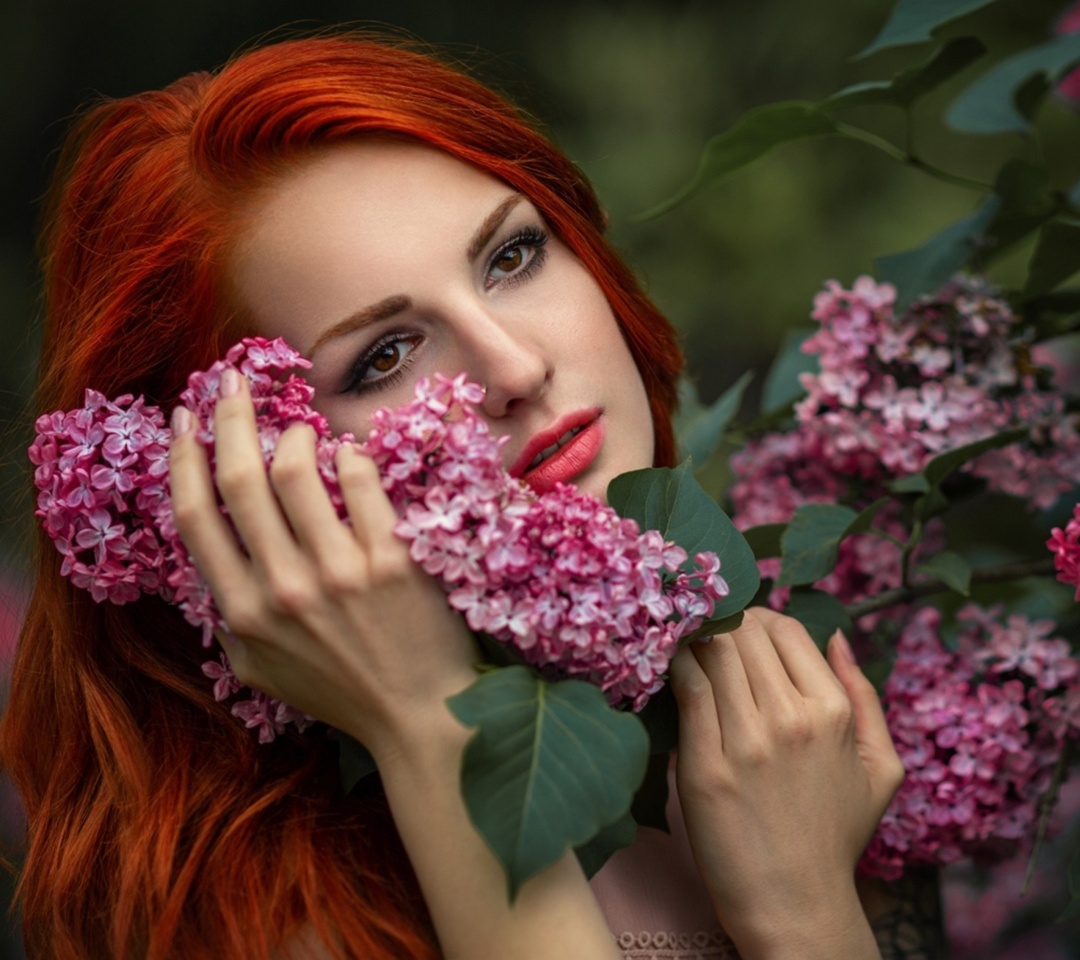 Girl in lilac flowers wallpaper 1080x960