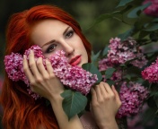 Girl in lilac flowers wallpaper 176x144