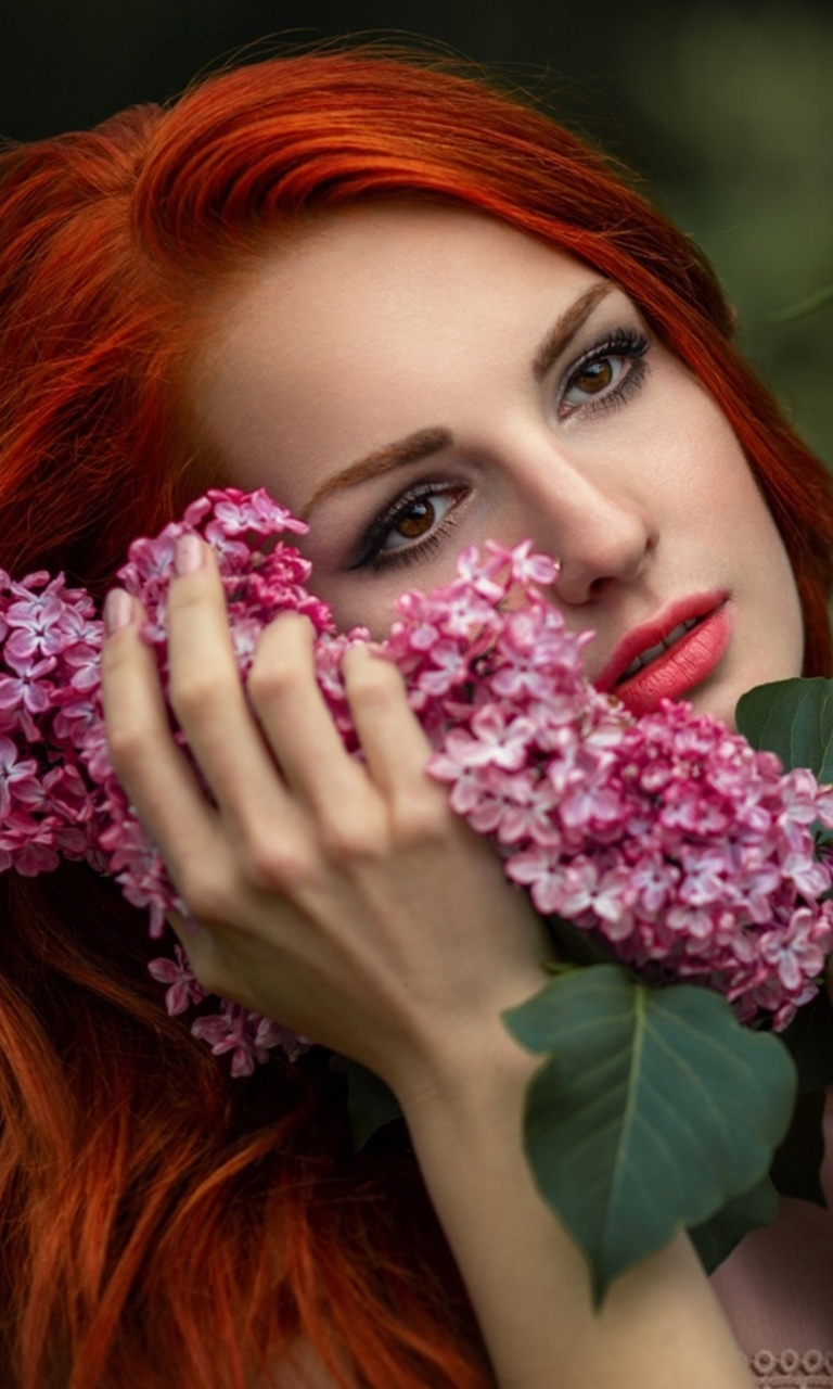 Girl in lilac flowers wallpaper 768x1280