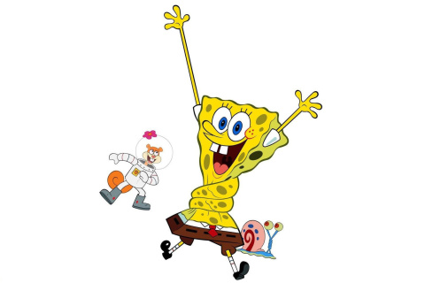 Обои Spongebob and Sandy Cheeks 480x320