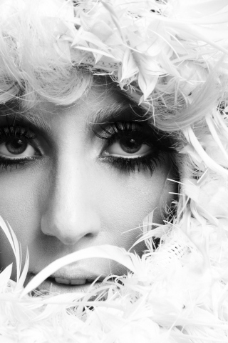 Lady Gaga White Feathers wallpaper 320x480