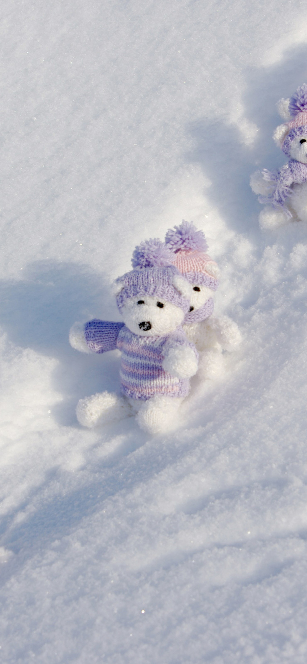 White Teddy Bears Snow Game wallpaper 1170x2532