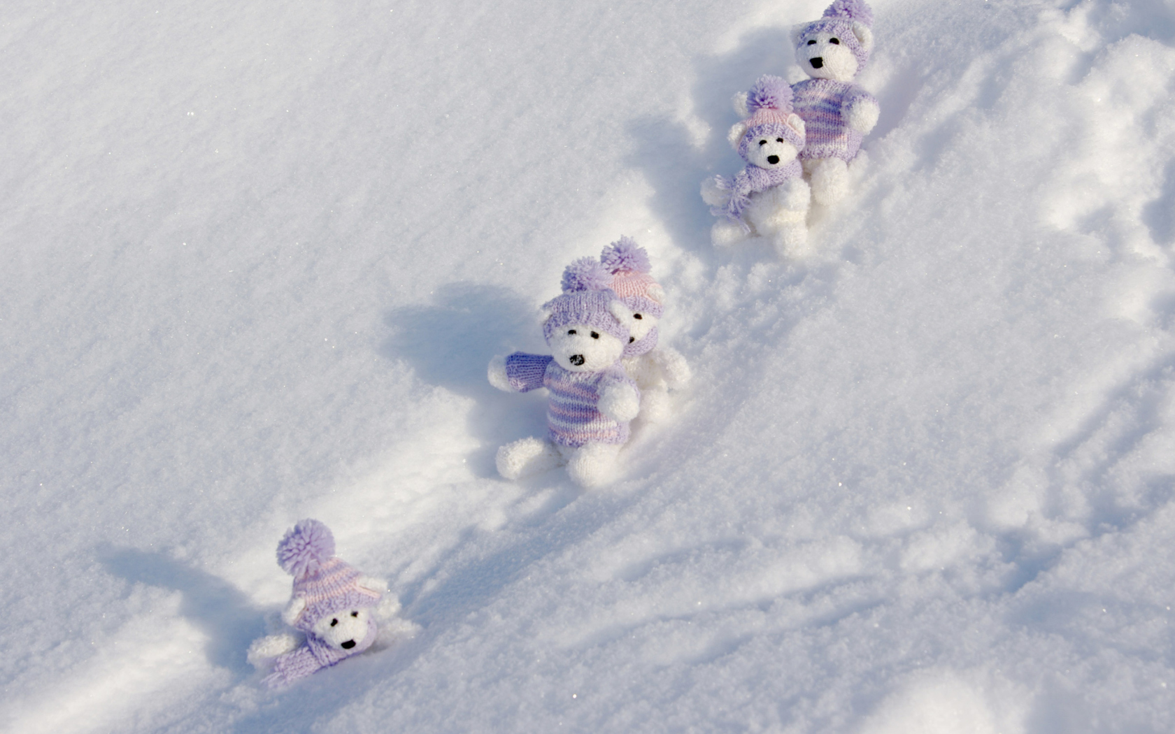 White Teddy Bears Snow Game wallpaper 1680x1050