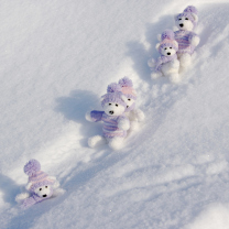 Обои White Teddy Bears Snow Game 208x208