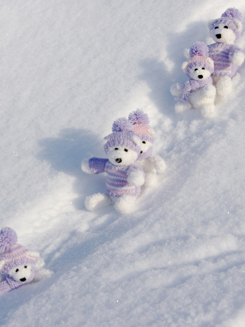 White Teddy Bears Snow Game wallpaper 480x640
