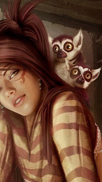 Sfondi Brunette And Lemurs 360x640