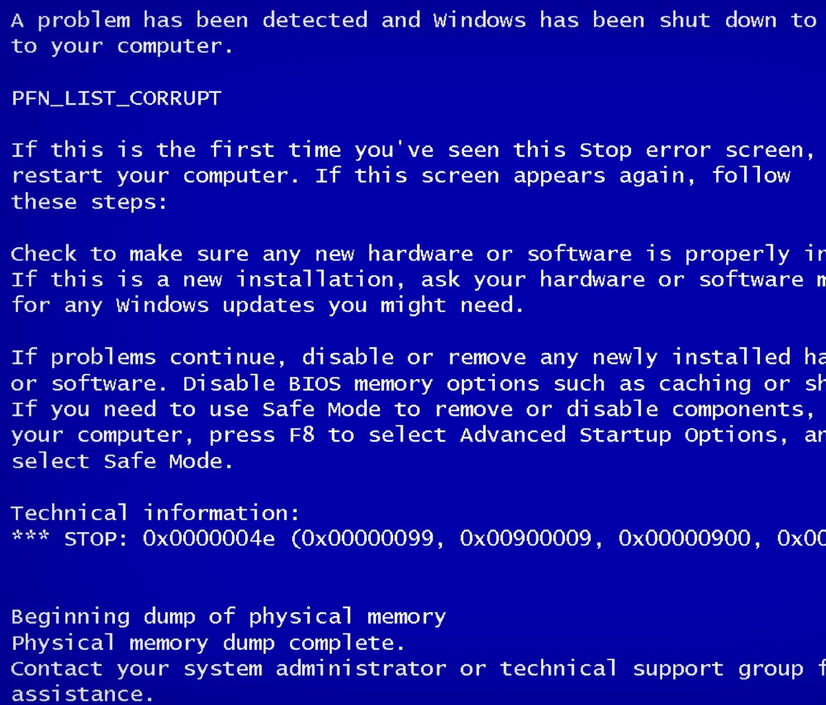 Обои Blue Screen of Death 1200x1024