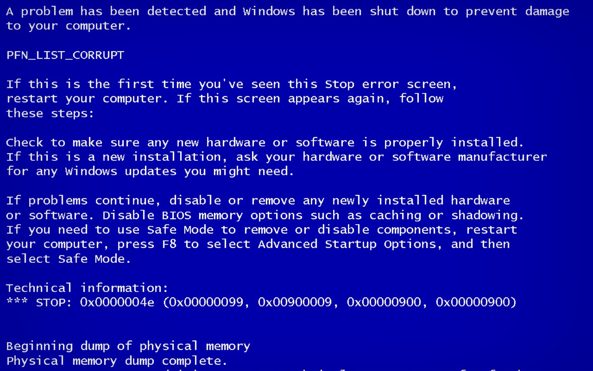 Blue Screen of Death wallpaper 1920x1200