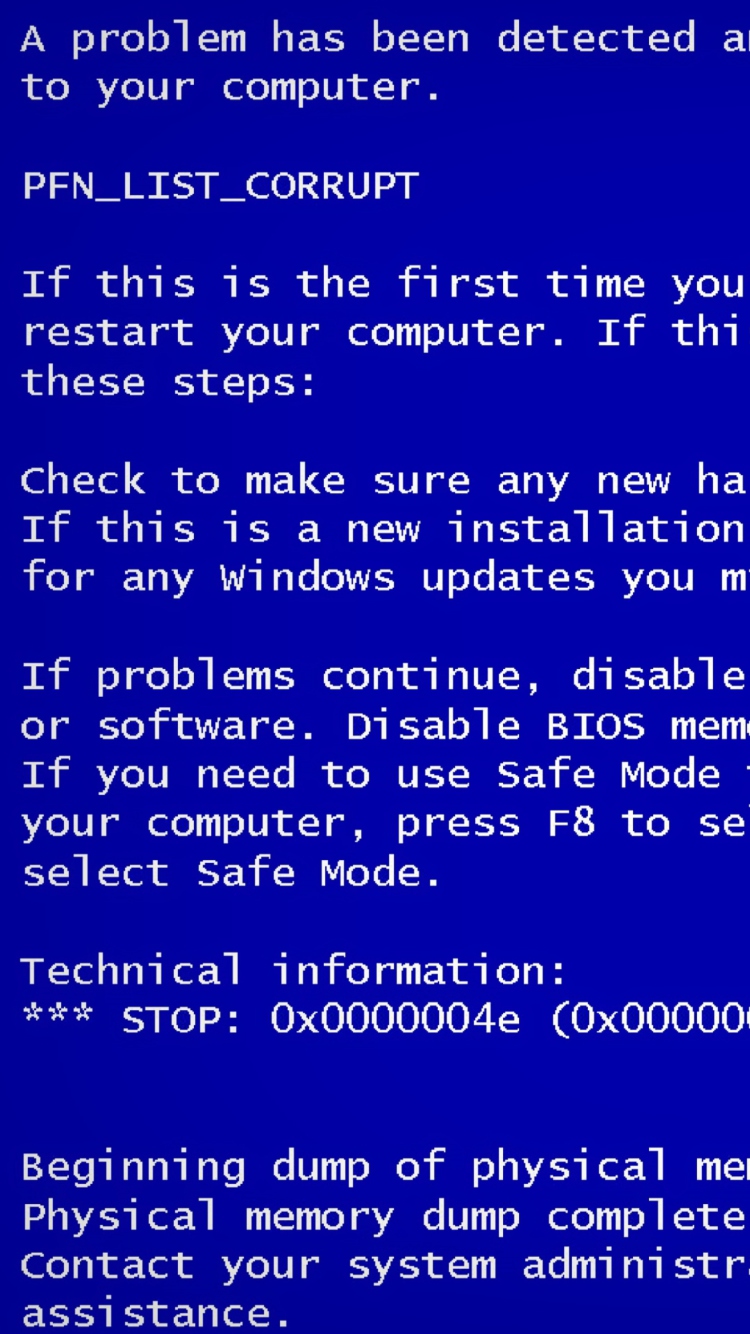 Обои Blue Screen of Death для телефона и на рабочий стол iPhone 6