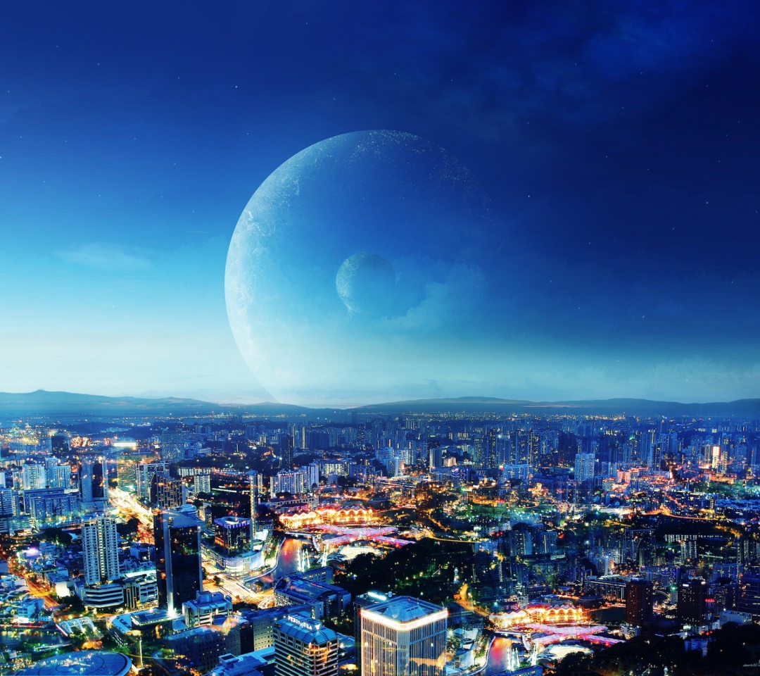 Das City Night Fantasy Wallpaper 1080x960