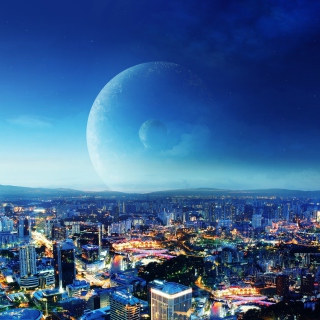 Kostenloses City Night Fantasy Wallpaper für 1024x1024