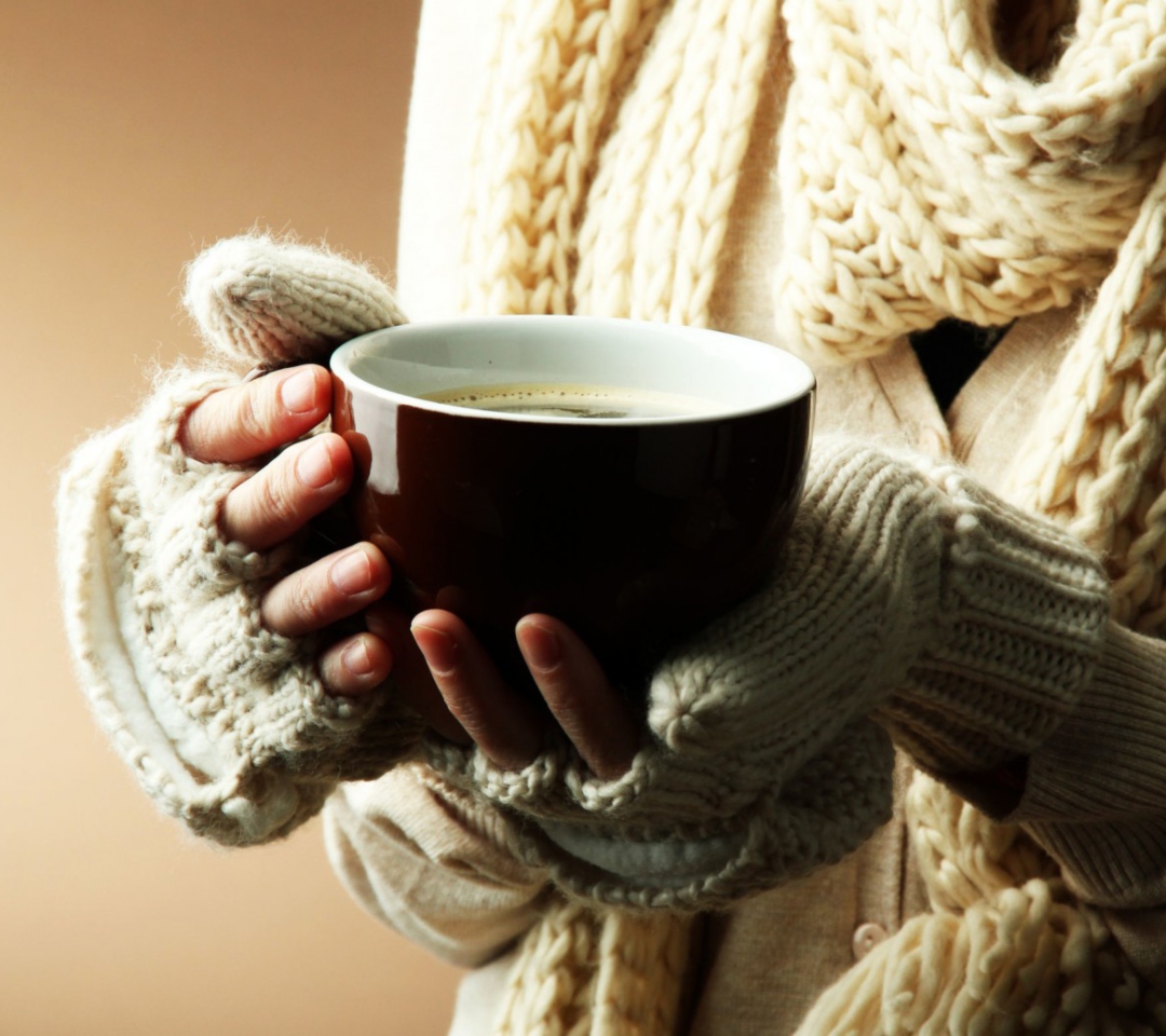 Hot Cup Of Coffee In Cold Winter Day wallpaper 1080x960