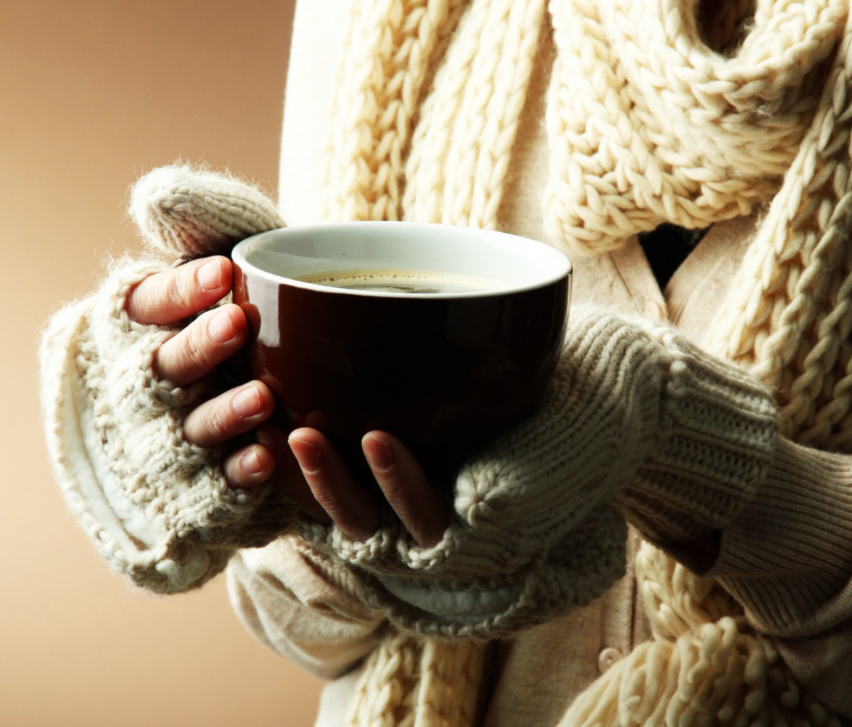 Hot Cup Of Coffee In Cold Winter Day wallpaper 1200x1024