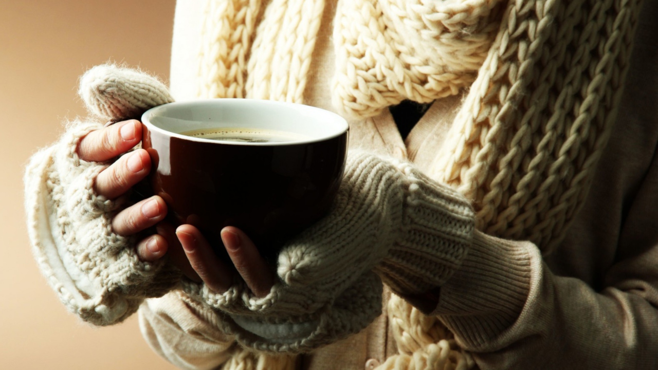 Hot Cup Of Coffee In Cold Winter Day wallpaper 1280x720