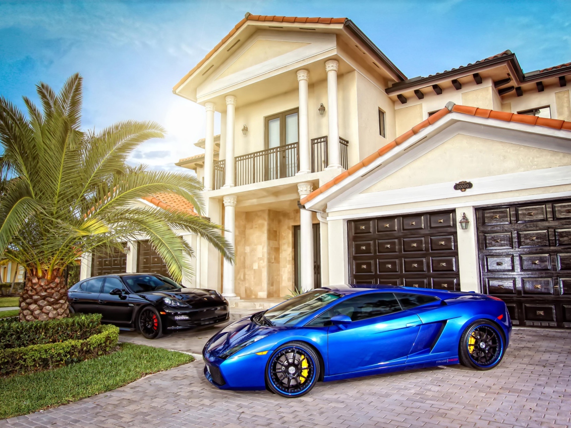 Обои Mansion, Luxury Cars 1152x864