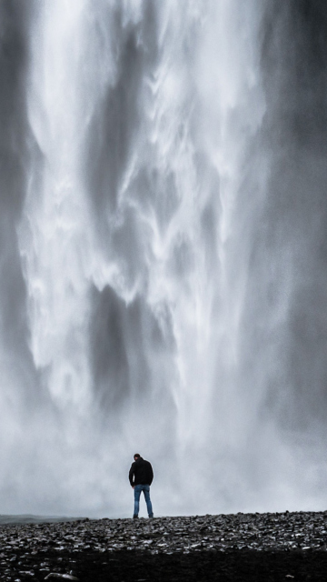 Man And Waterfall wallpaper 360x640