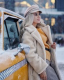Winter Girl and Taxi wallpaper 128x160