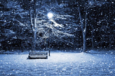 Screenshot №1 pro téma Lonely Bench In Snowy Night 480x320