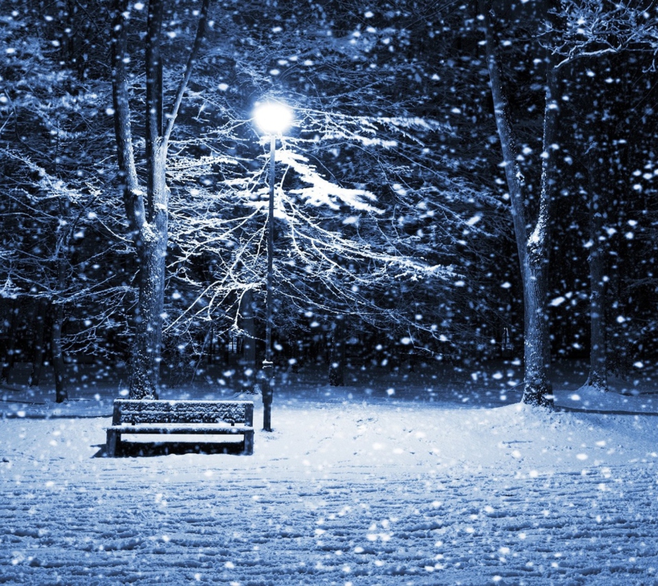 Fondo de pantalla Lonely Bench In Snowy Night 960x854