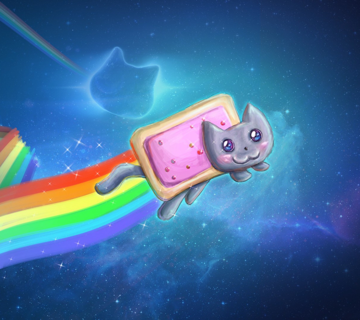 Обои Space Rainbow Cat 1440x1280