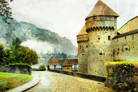 Das Chillon Castle in Montreux Wallpaper 480x320