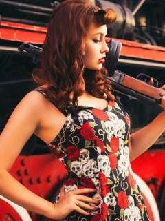 Pin up model with Gun wallpaper 240x320