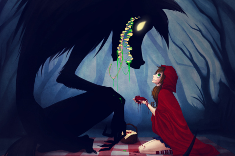 Red Riding Hood And Wolf wallpaper 480x320