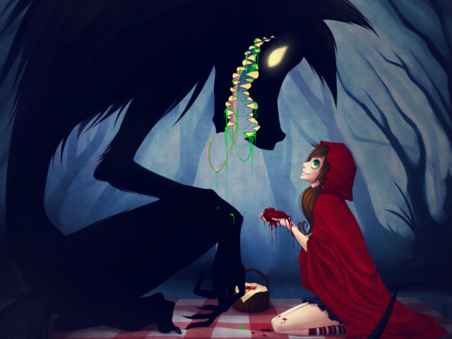 Red Riding Hood And Wolf wallpaper 640x480
