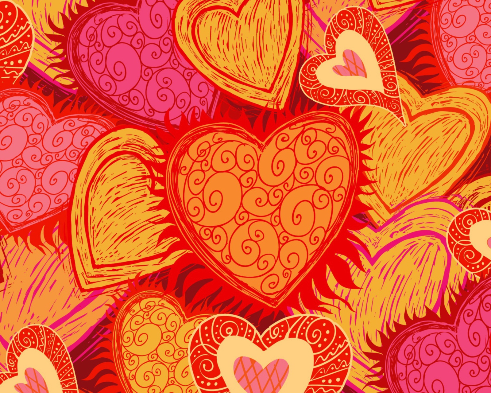 Обои Drawn Hearts 1600x1280