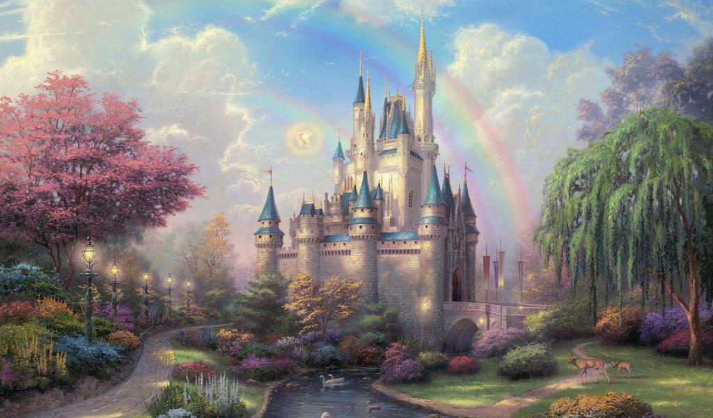 Обои Cinderella Castle By Thomas Kinkade 1024x600