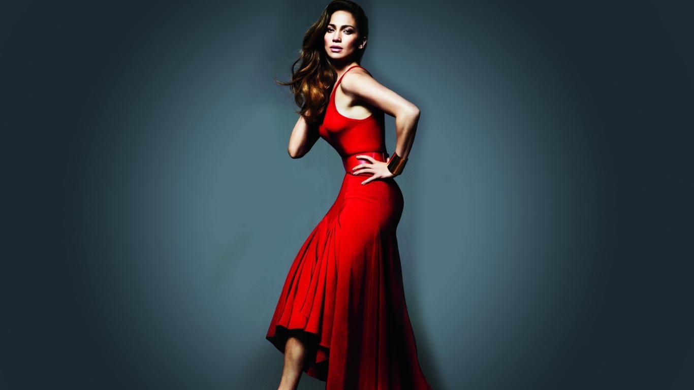 Das J Lo In Gorgeous Red Dress Wallpaper 1366x768