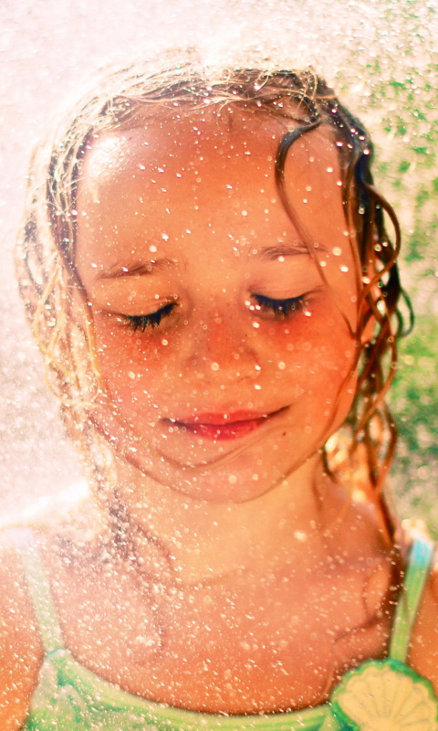 Happy Child Girl And Warm Summer Rain wallpaper 480x800