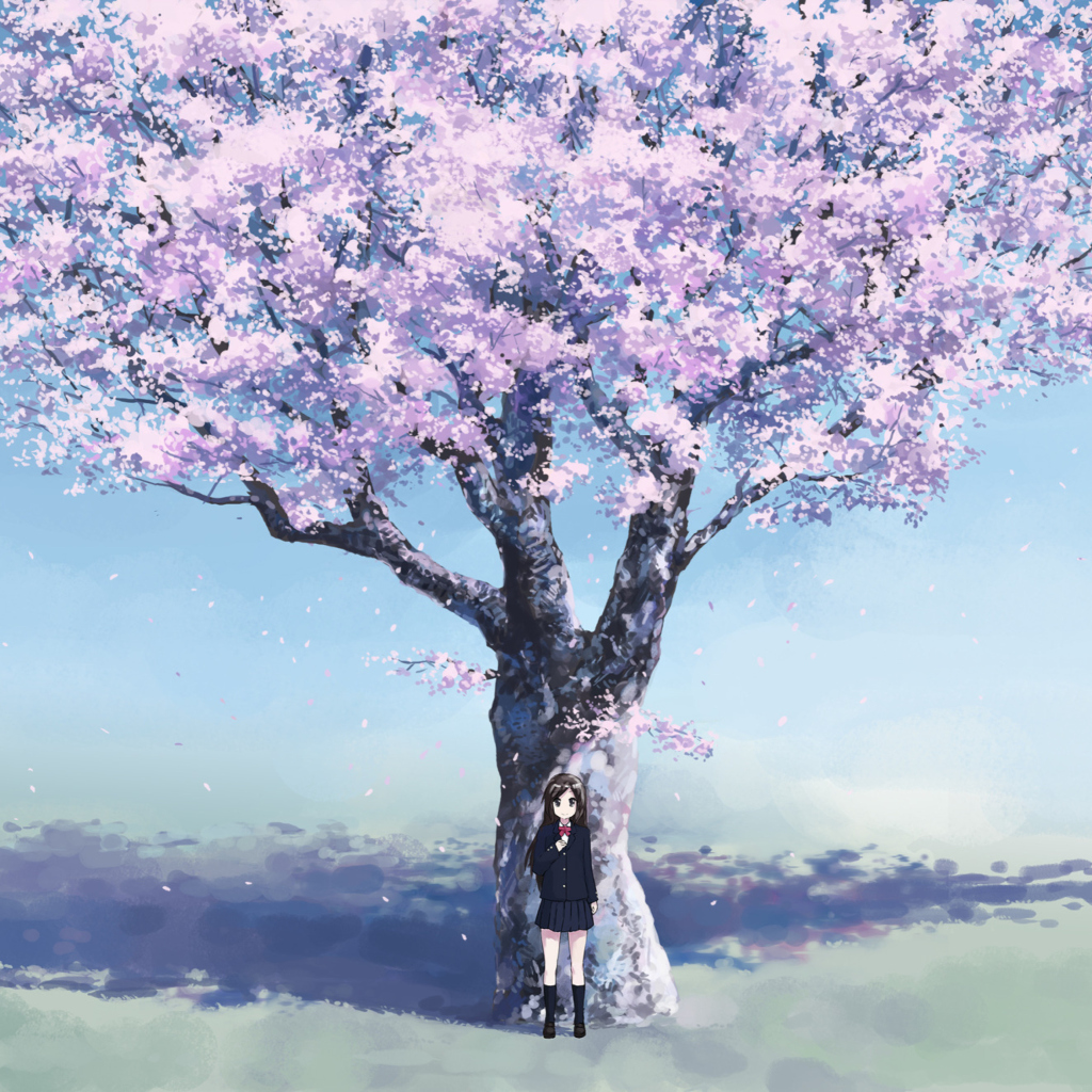 Das Girl And Sakura Wallpaper 1024x1024