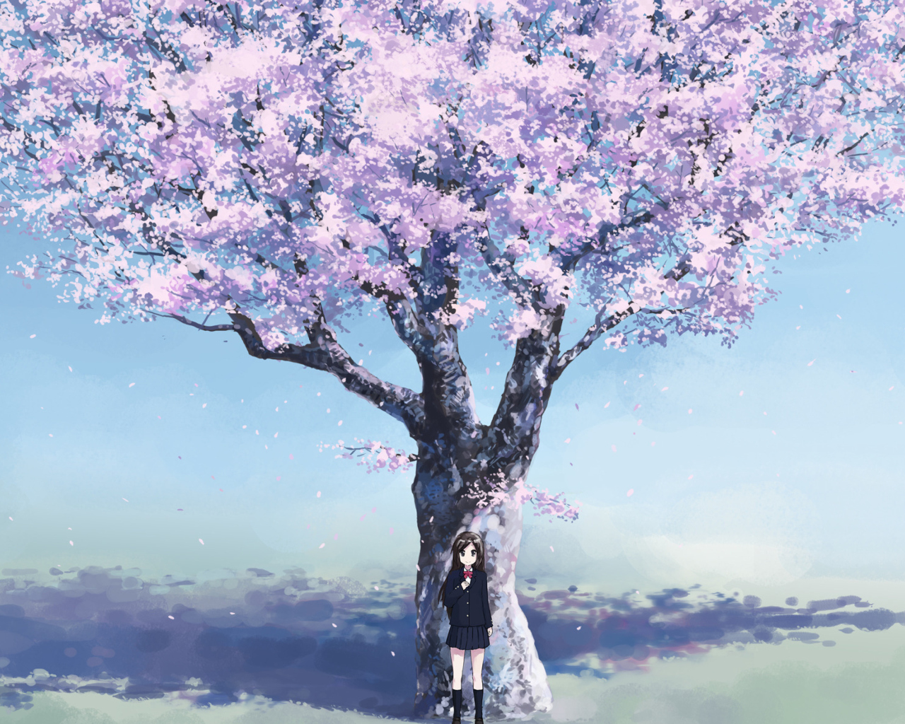 Girl And Sakura wallpaper 1280x1024