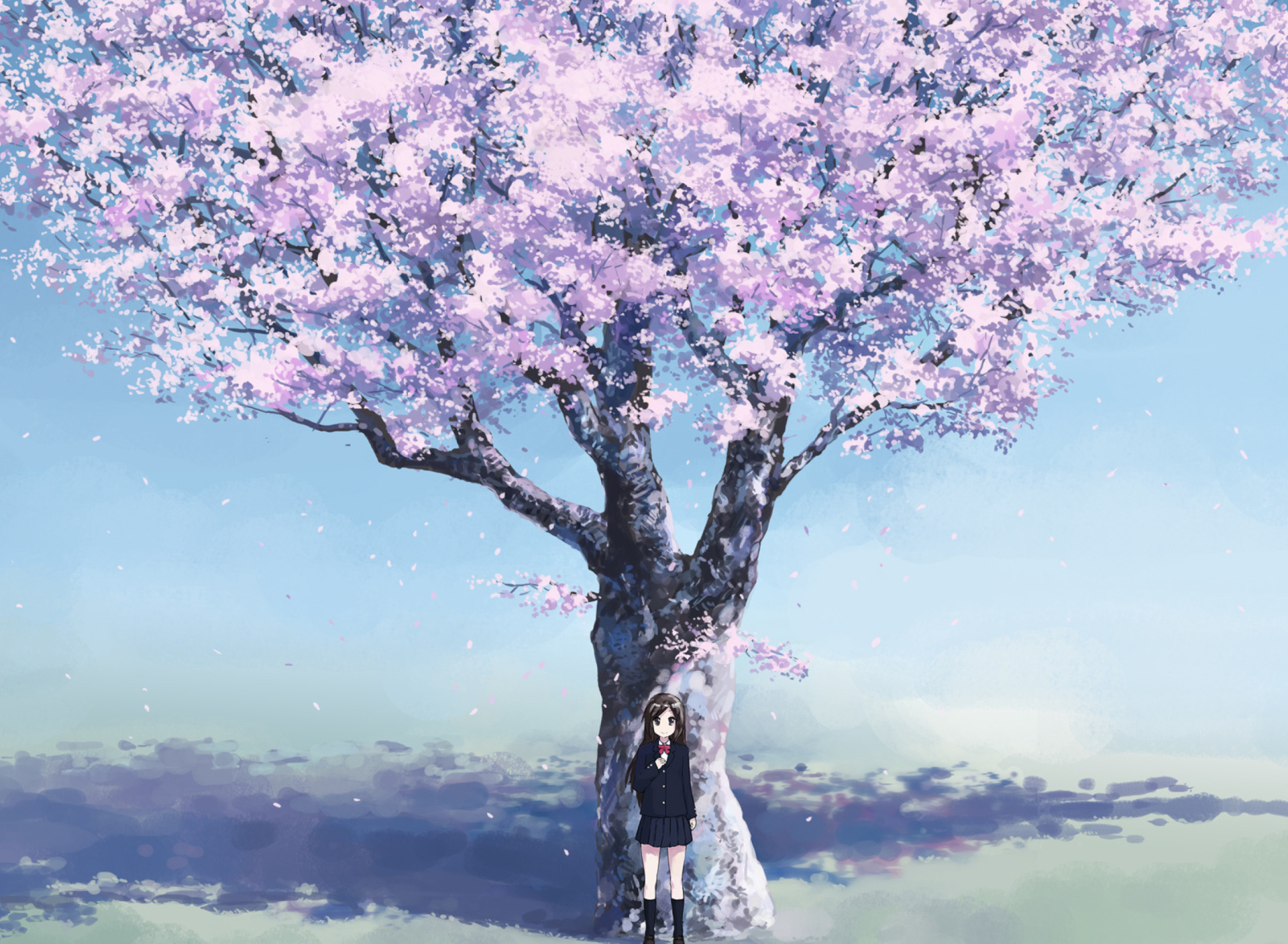 Das Girl And Sakura Wallpaper 1920x1408