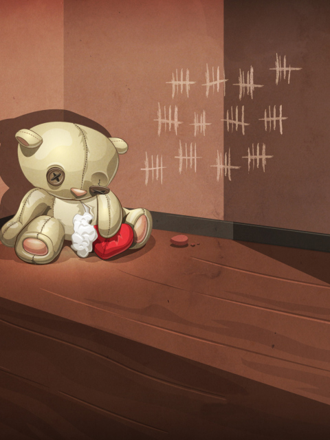 Das Poor Old Teddy With Broken Heart Wallpaper 480x640