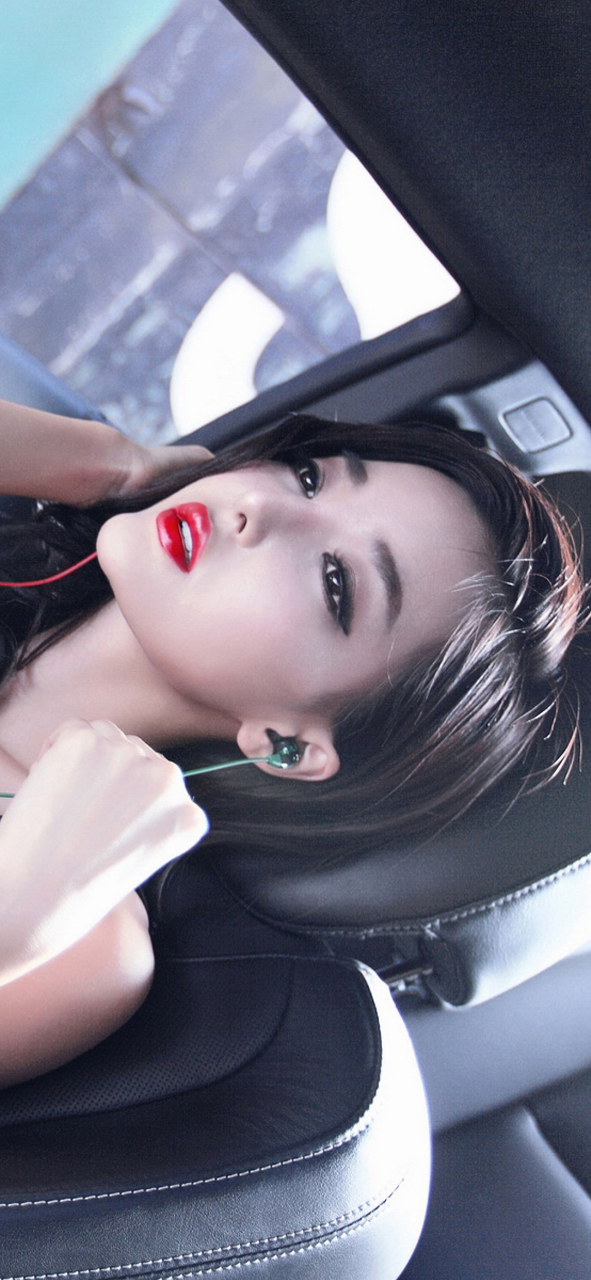 Asian Girl in Car wallpaper 1170x2532