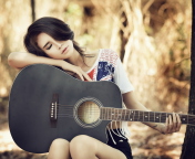 Das Pretty Girl With Guitar Wallpaper 176x144